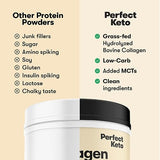 Comparison chart of 'Other Protein Powders' vs 'Perfect Keto' with a container of Perfect Keto powder.