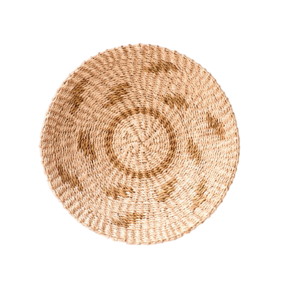 Round woven basket on a white background