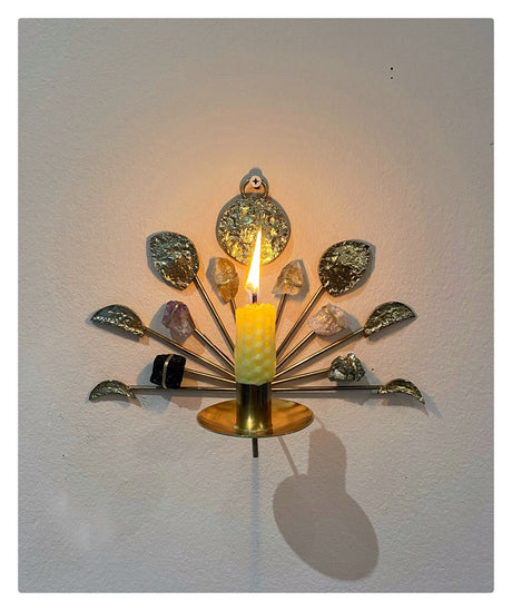 Wall Mount Candle Holder Lunar Healing Crystal Grid - Sumiye Co