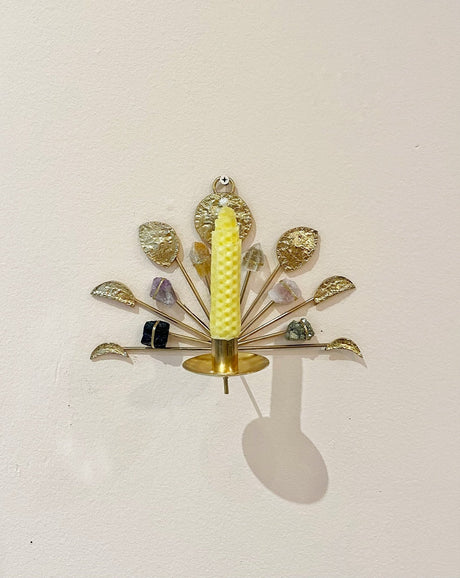 Wall Mount Candle Holder Lunar Healing Crystal Grid - Sumiye Co