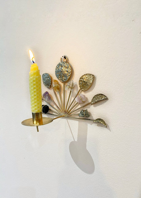 Wall Mount Candle Holder Lunar Healing Crystal Grid - Sumiye Co