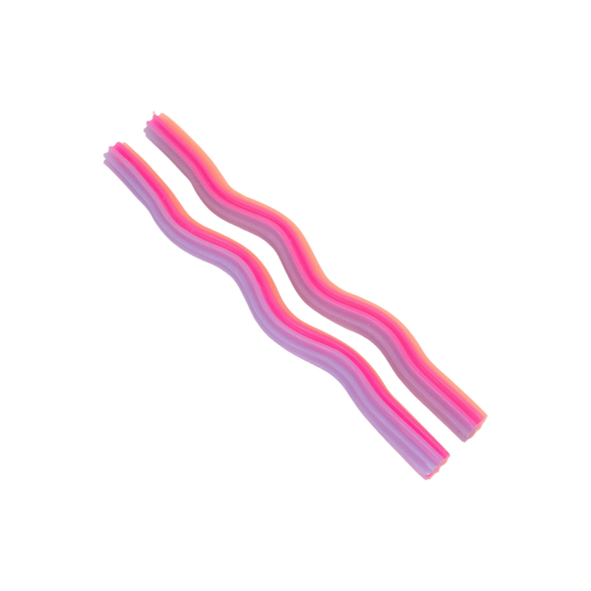 Two pink and purple candles on a white background