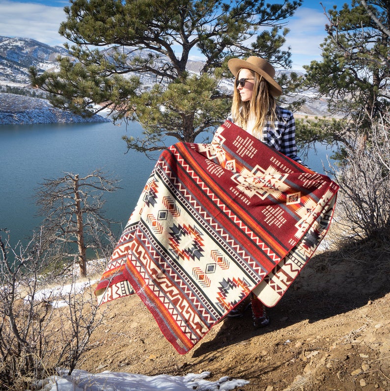 Alpaca Wool Reversible Blanket - Wildfire 90" x 78” - Sumiye Co