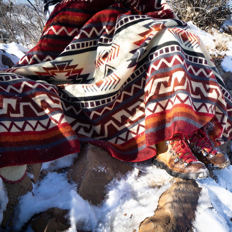 Alpaca Wool Reversible Blanket - Wildfire 90" x 78” - Sumiye Co