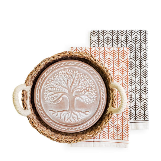 Bread Warmer & Basket Gift Set with Tea Towel - Tree of Life Round-0