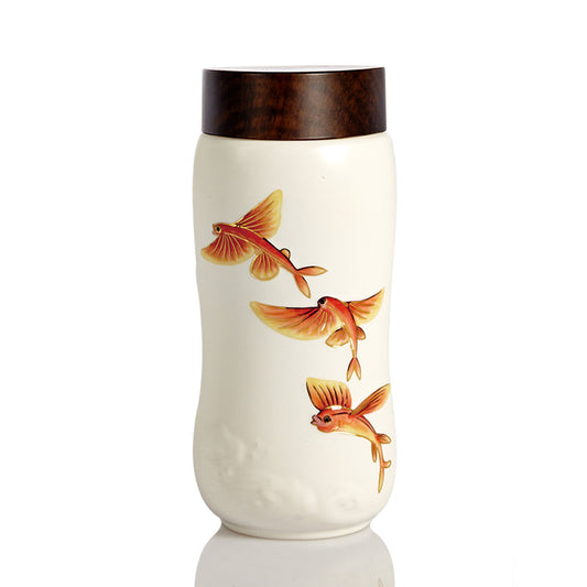 Ceramic Travel Mug | The Joy of Fish - Hand Painted (12 oz ) -0