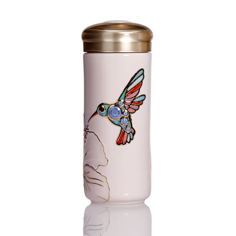 Ceramic Travel Mug | Hummingbird - Hand Painted (12 oz) -1