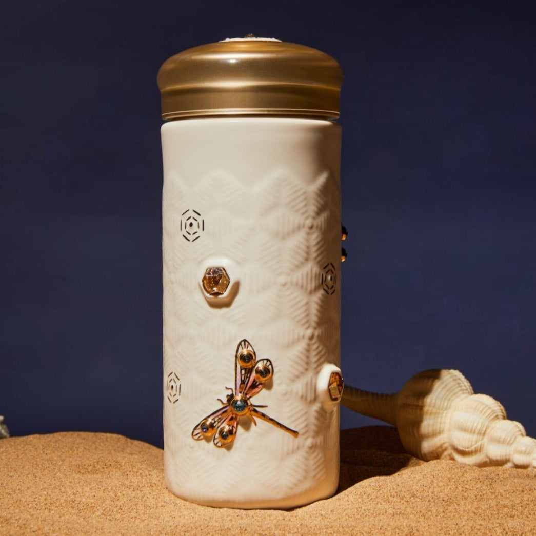 Ceramic Travel Mug | Dragonfly Serenity & Crystals - Hand Painted  (12 oz ) -4