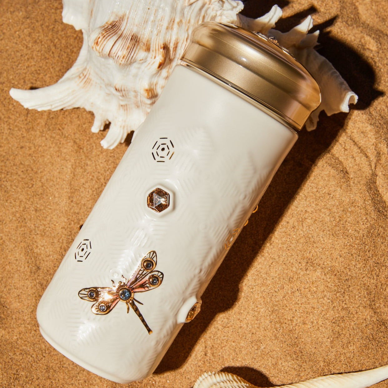 Ceramic Travel Mug | Dragonfly Serenity & Crystals - Hand Painted  (12 oz ) -7