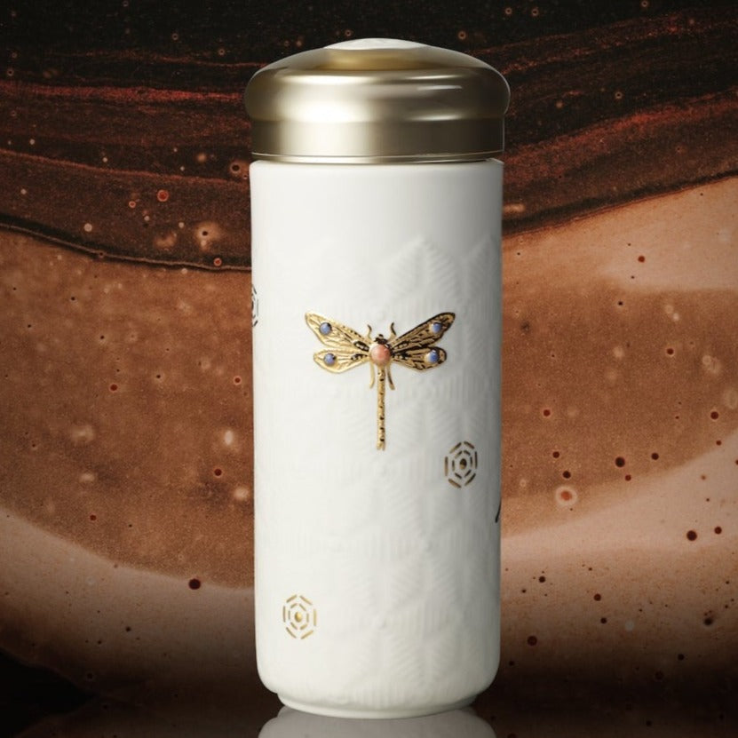 Ceramic Travel Mug | Dragonfly Serenity & Crystals - Hand Painted  (12 oz ) -5