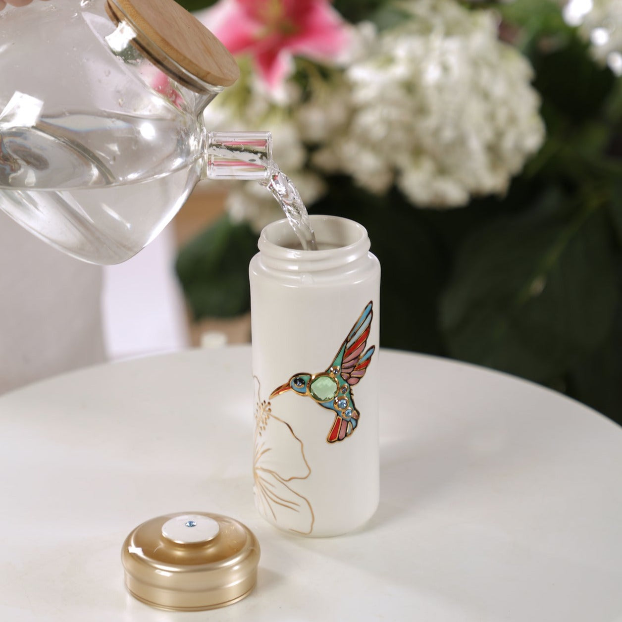 Ceramic Travel Mug | Hummingbird - Hand Painted (12 oz) -5