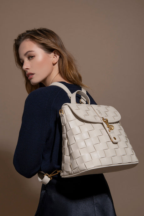 White Handwoven Mini Backpack | Vegan Leather-1
