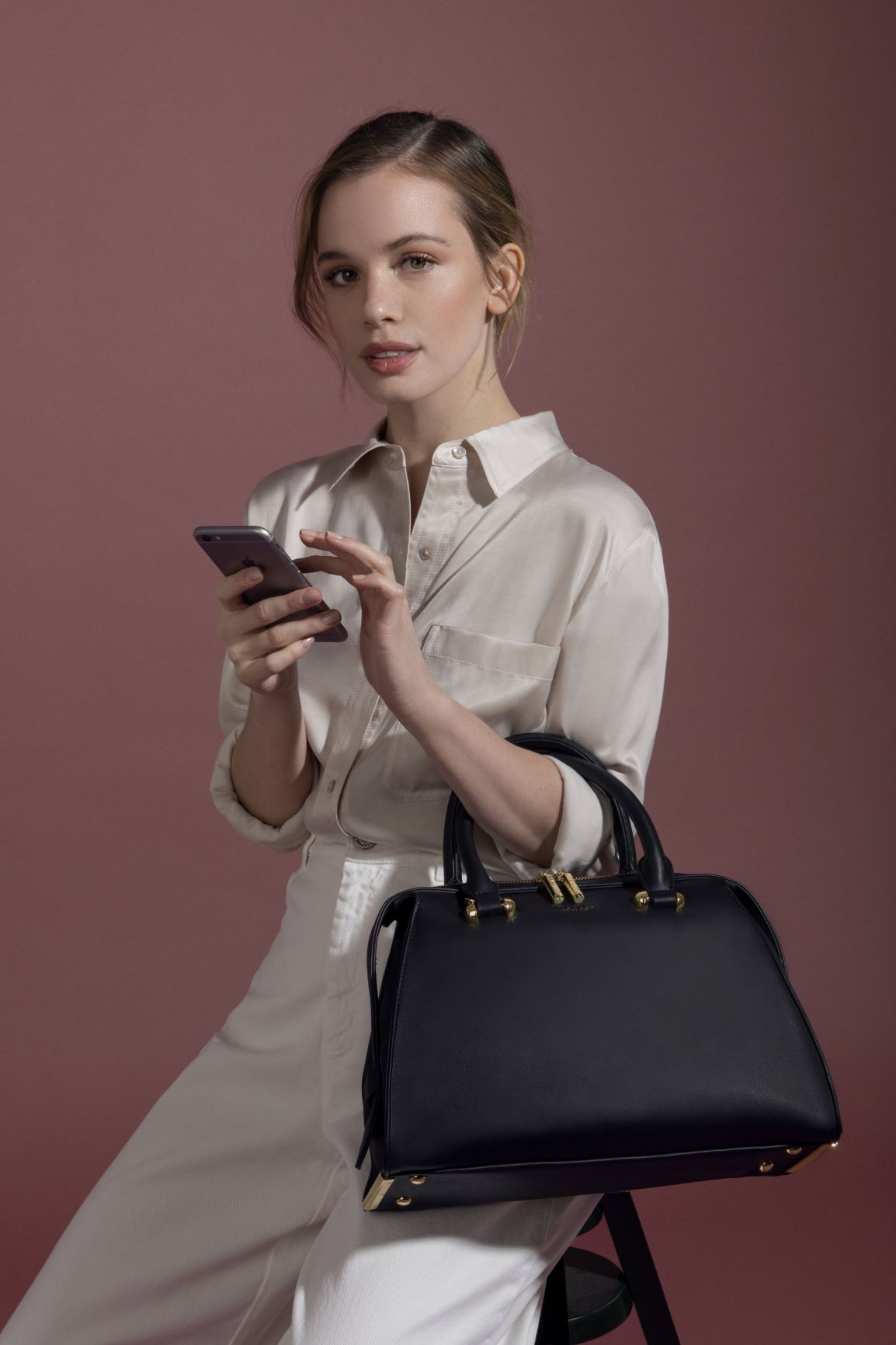 Black Bowling Bag | Vegan Leather-5