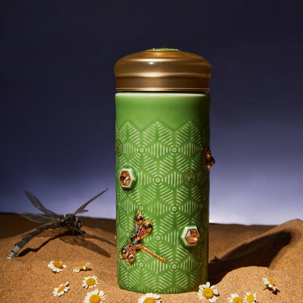 Ceramic Travel Mug | Dragonfly Serenity & Crystals - Hand Painted  (12 oz ) -9