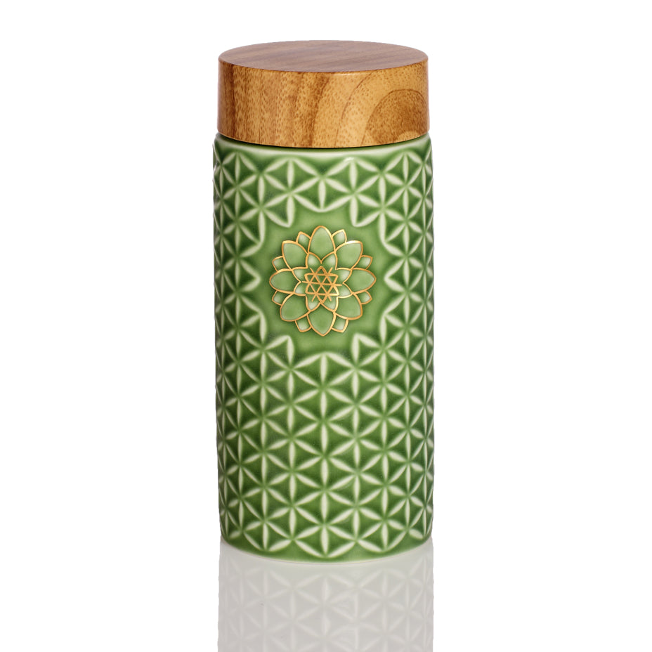 Ceramic Travel Mug | Flower of Life - Hand Painted Gold (14 oz)-0