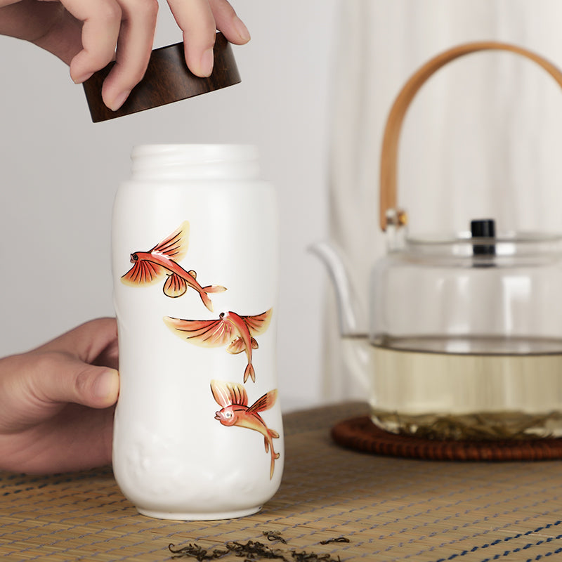 Ceramic Travel Mug | The Joy of Fish - Hand Painted (12 oz ) -3