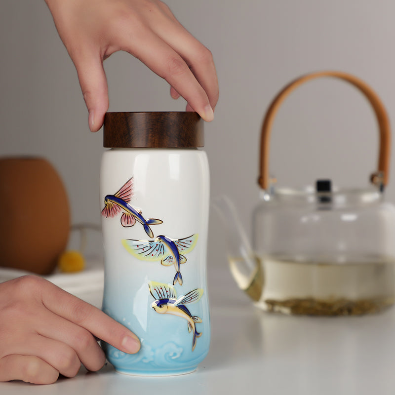 Ceramic Travel Mug | The Joy of Fish - Hand Painted (12 oz ) -7