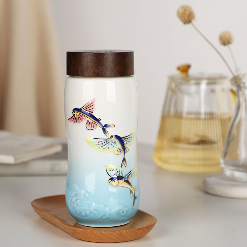 Ceramic Travel Mug | The Joy of Fish - Hand Painted (12 oz ) -8
