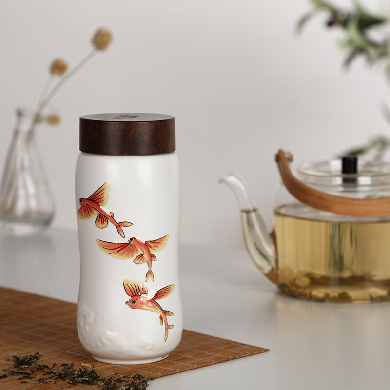 Ceramic Travel Mug | The Joy of Fish - Hand Painted (12 oz ) -1