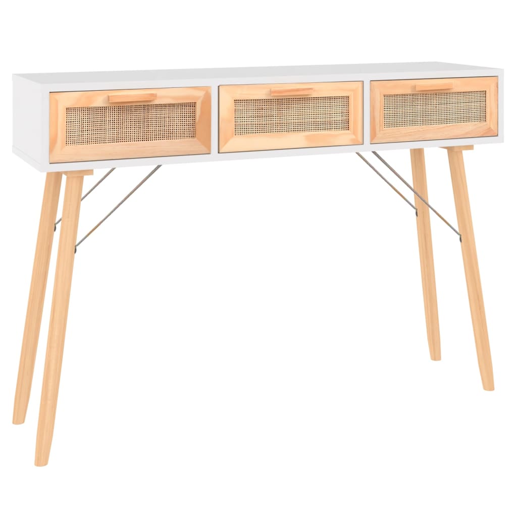 Console Table | Solid Wood Pine & Natural Rattan -2