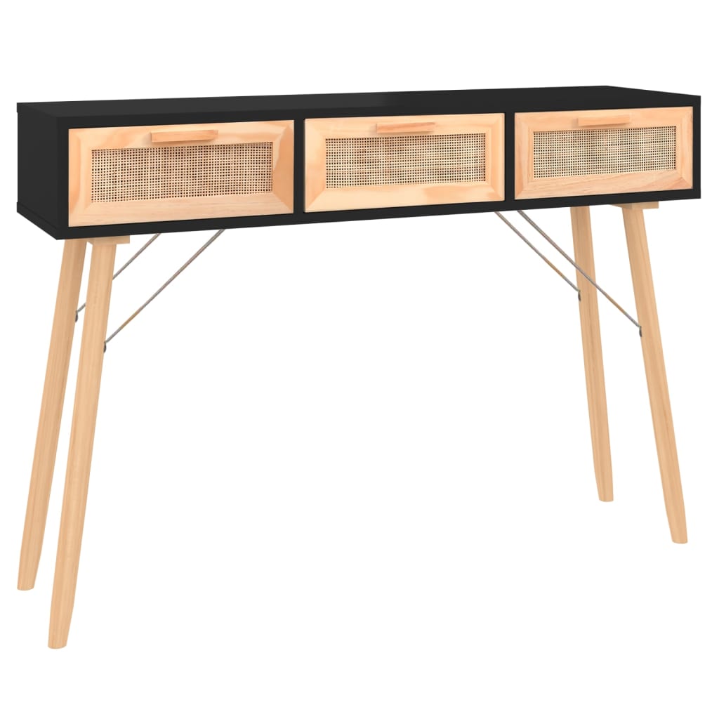 Console Table | Solid Wood Pine & Natural Rattan -0