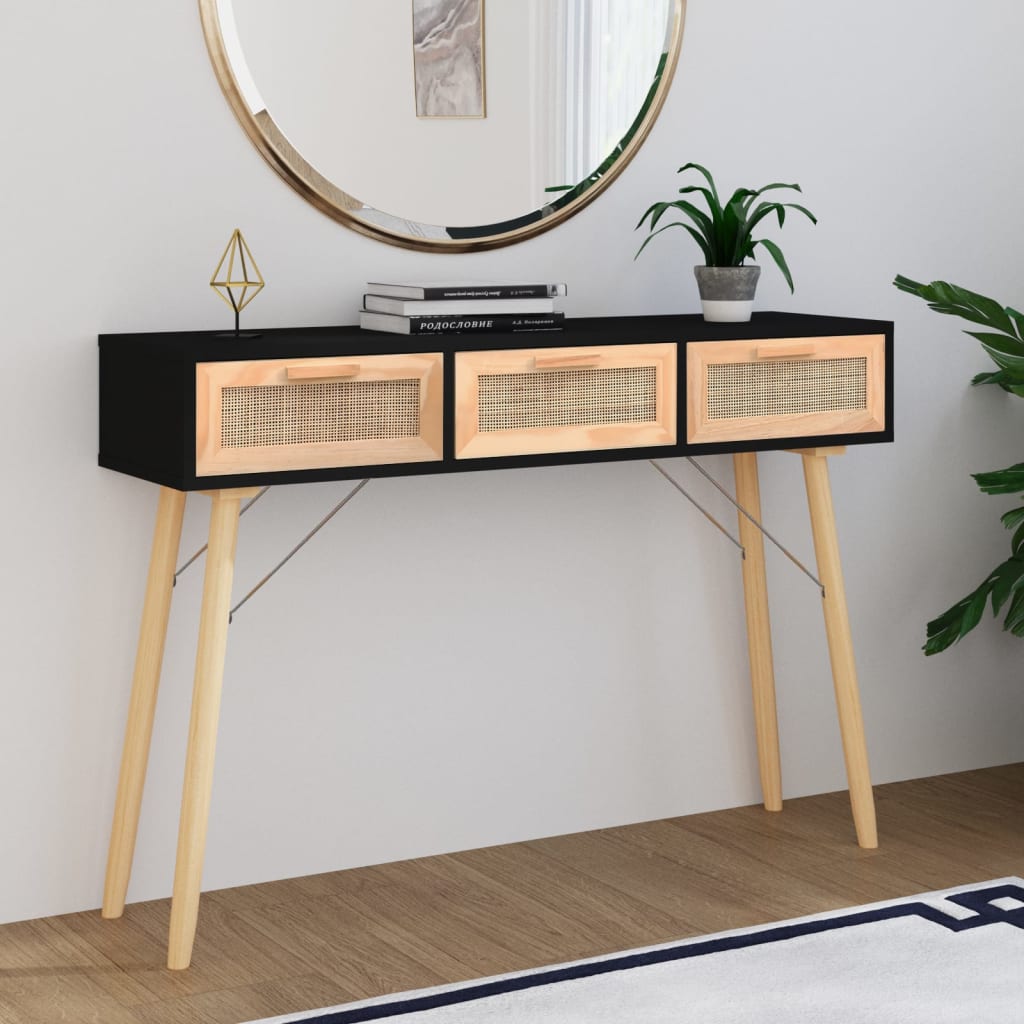 Console Table | Solid Wood Pine & Natural Rattan -3