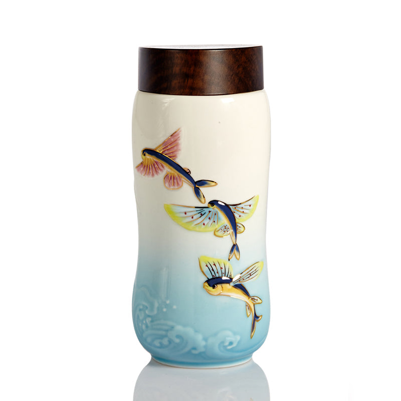 Ceramic Travel Mug | The Joy of Fish - Hand Painted (12 oz ) -6