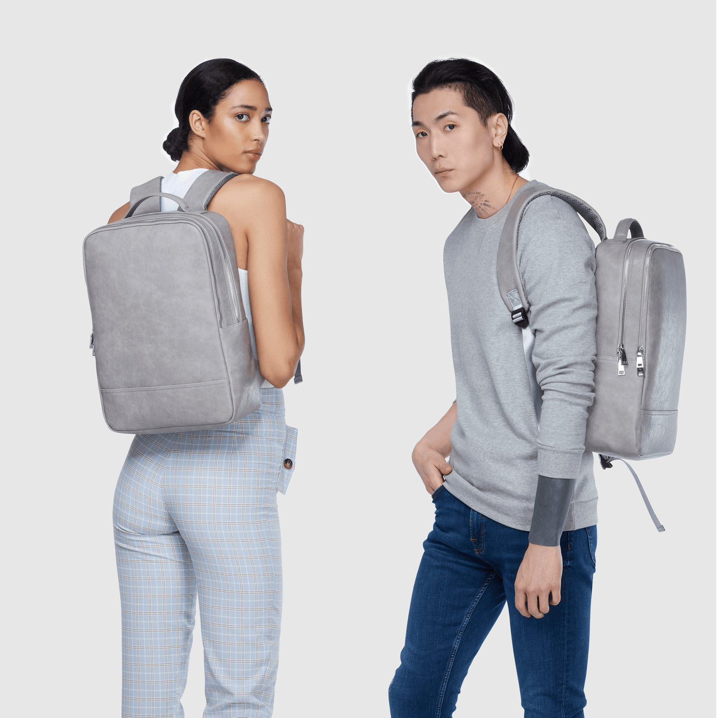 Grey Laptop Backpack | Vegan Leather-1