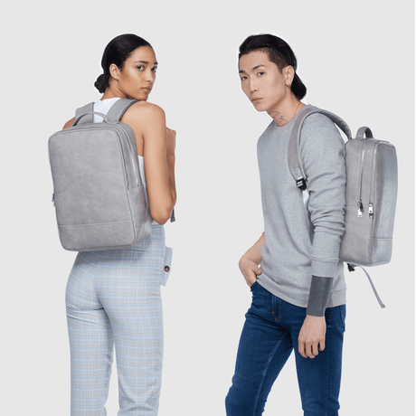 Grey Laptop Backpack | Vegan Leather-1