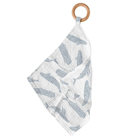 Baby Teether | Bamboo Muslin - Blue Whales Newcastle Classics
