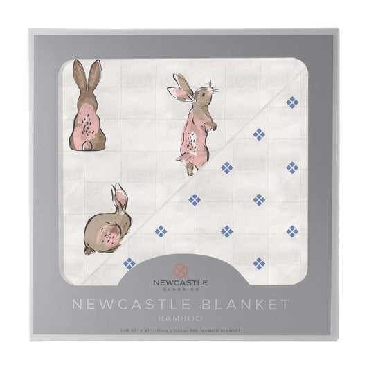 Blanket | Bamboo Muslin - Bunnies & Periwinkle Diamond Newcastle Classics
