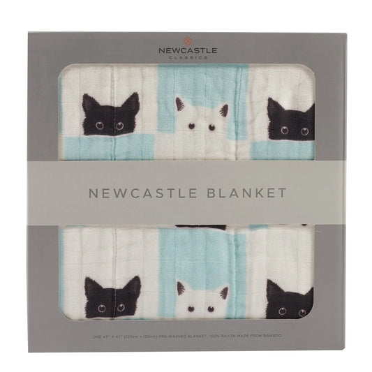 Blanket | Bamboo Muslin - Peek-A-Boo Cats & White Newcastle Classics