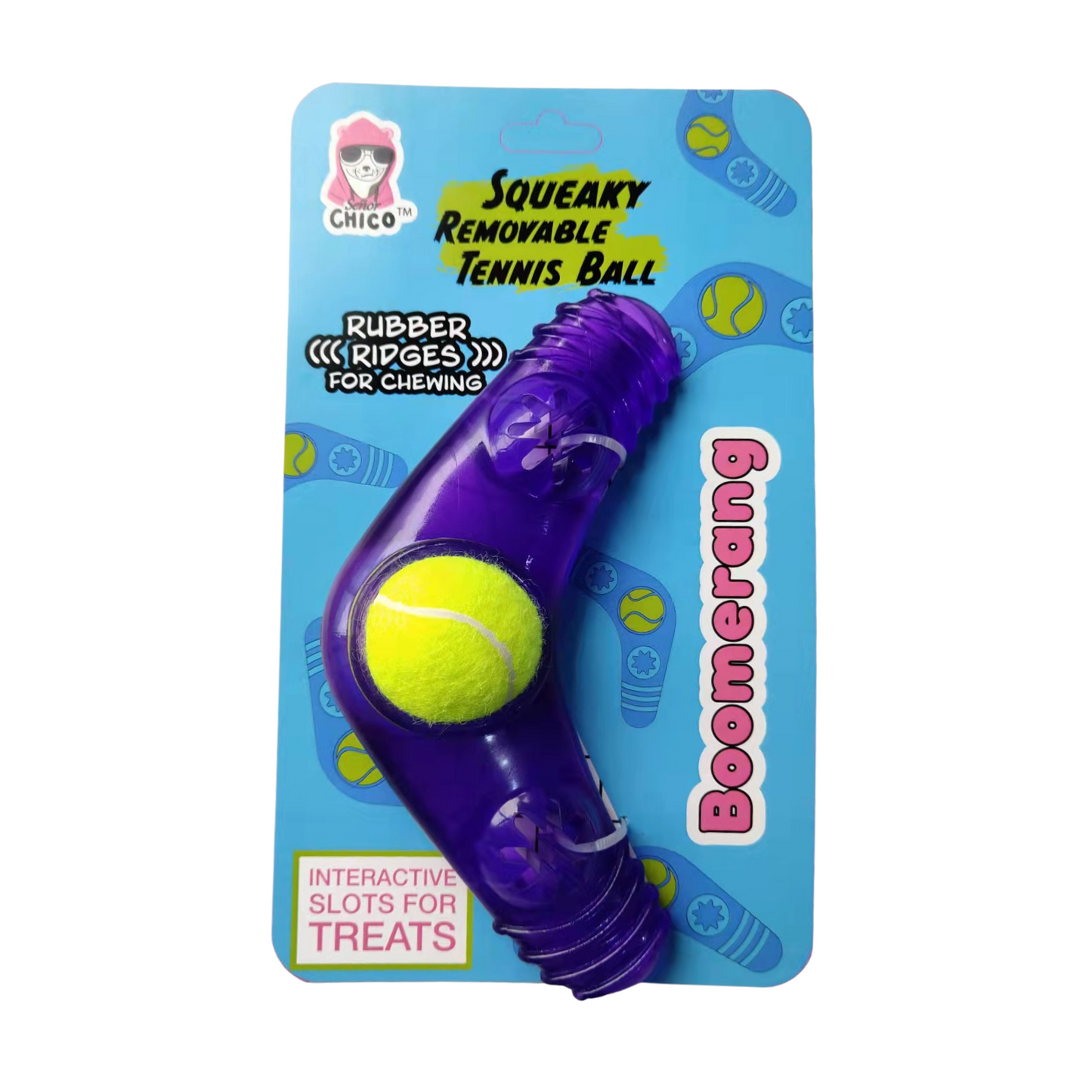Eco-Friendly TPR Tennis Ball Squeak Boomerang Dog Toy-1