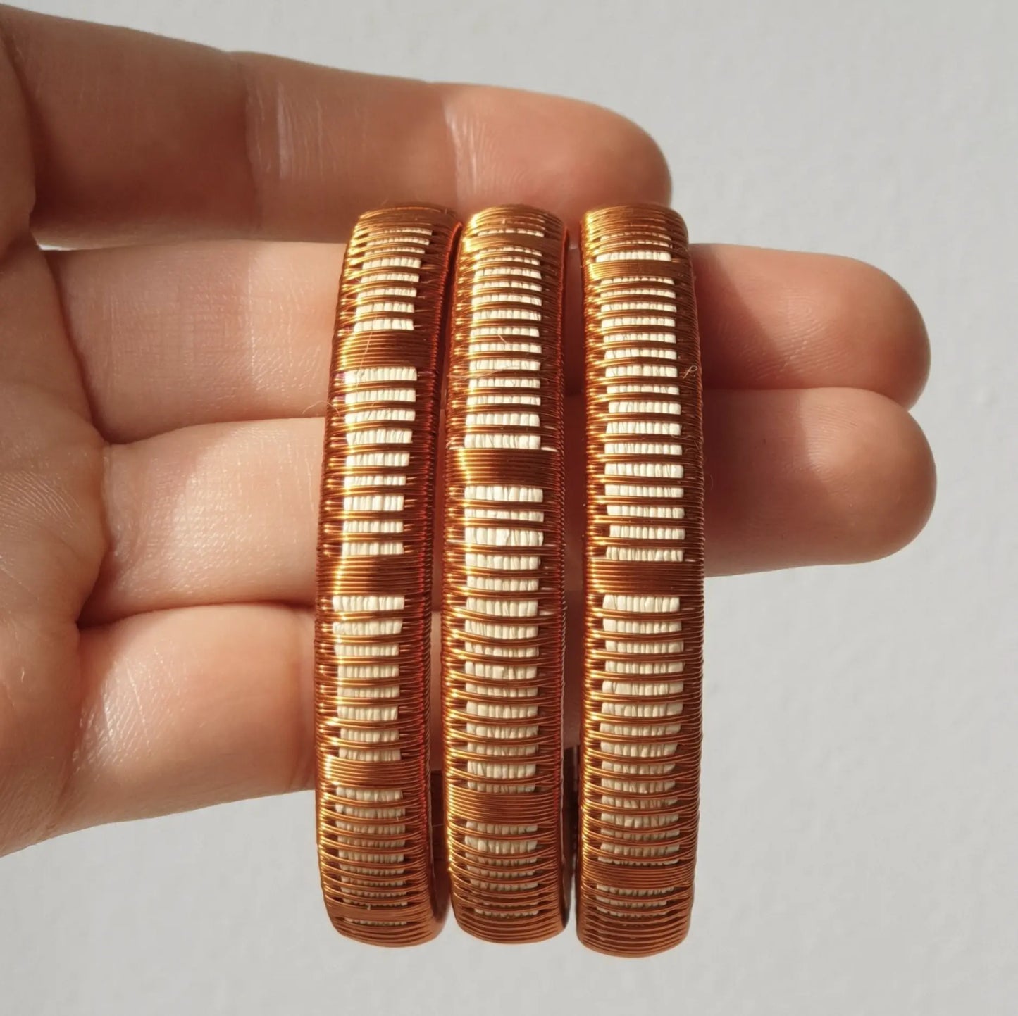 Bracelet | Copper & Cream Lines Trio - Handmade in Colombia Handmade in Colombia