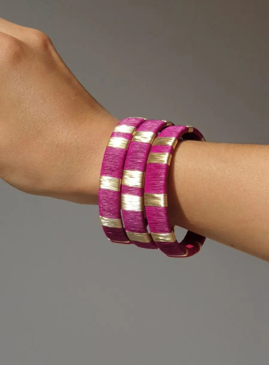 Bracelets | Gold & Magenta Bangles Trio - Handmade in Colombia Handmade in Colombia