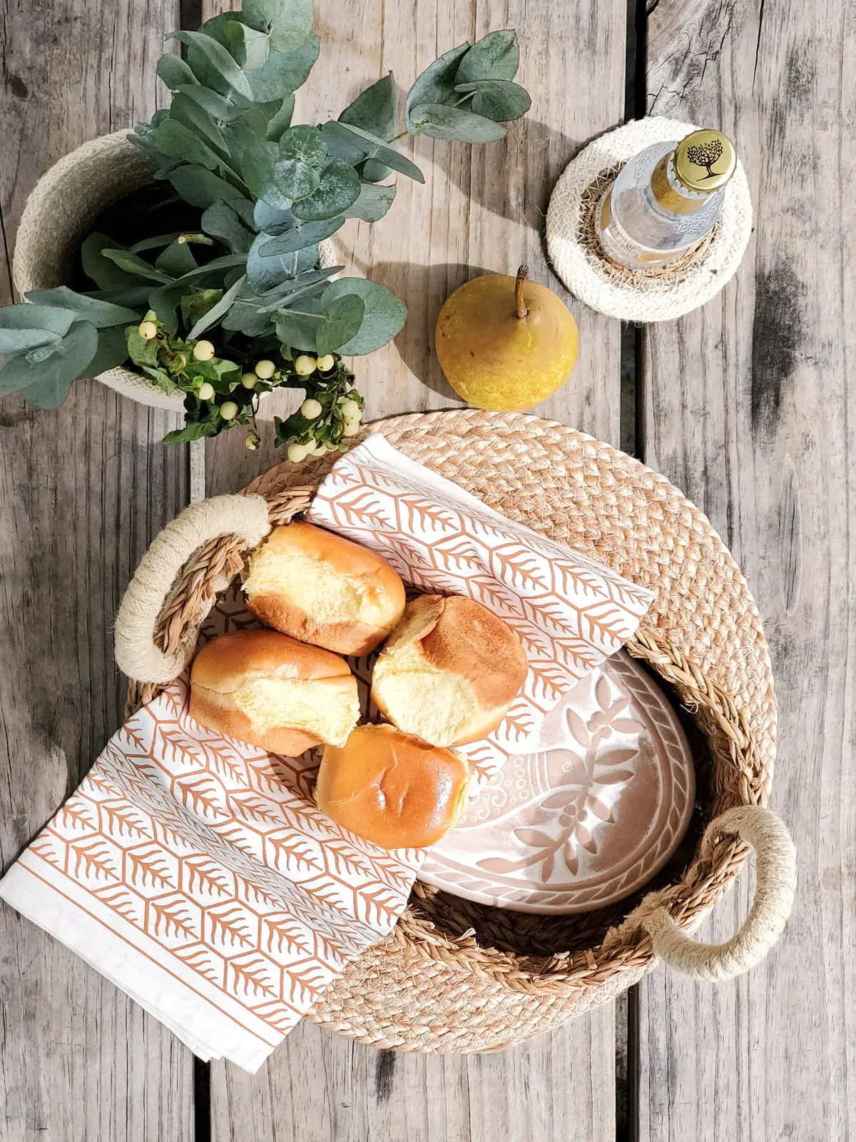 Bread Warmer & Basket Gift Set + Tea Towel - Bird Oval KORISSA