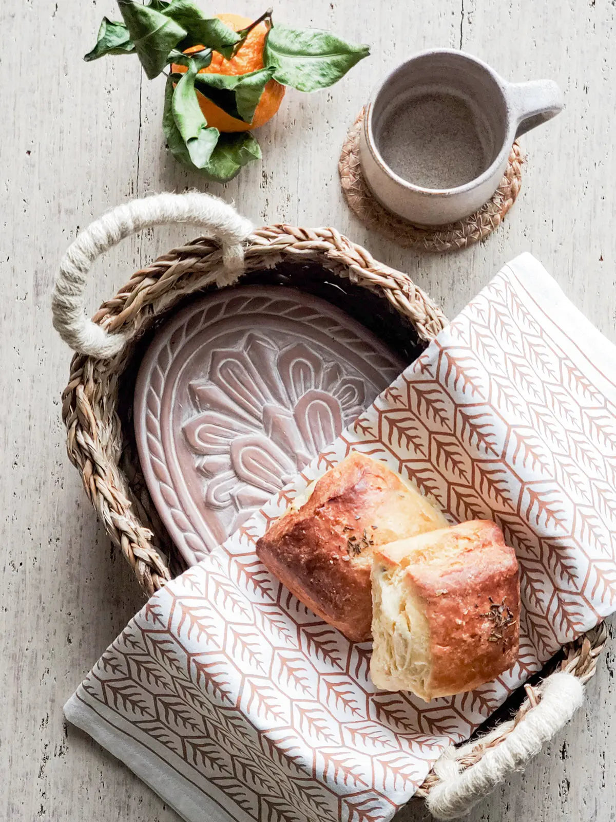 Bread Warmer & Basket Gift Set + Tea Towel (Flower) KORISSA