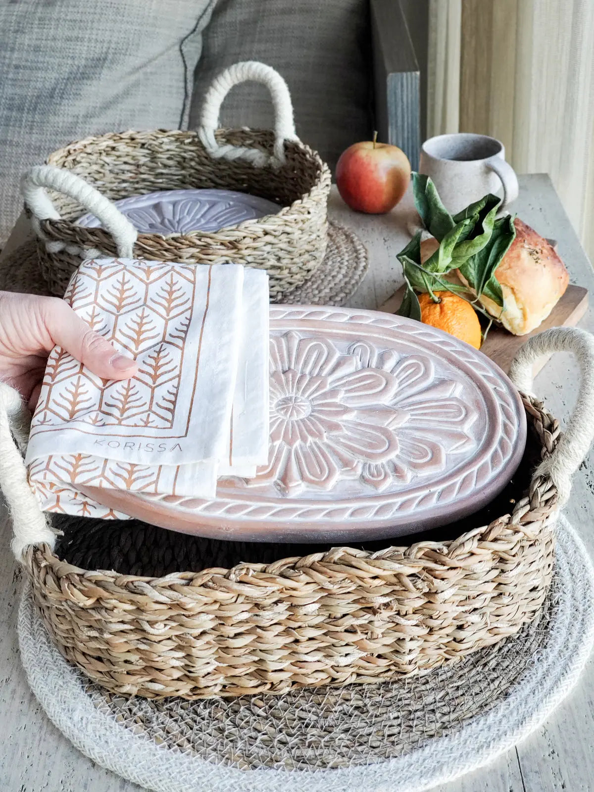 Bread Warmer & Basket Gift Set + Tea Towel (Flower) KORISSA