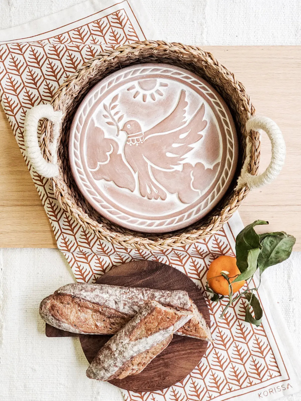 Bread Warmer & Basket Gift Set with Tea Towel - Dove In Peace KORISSA