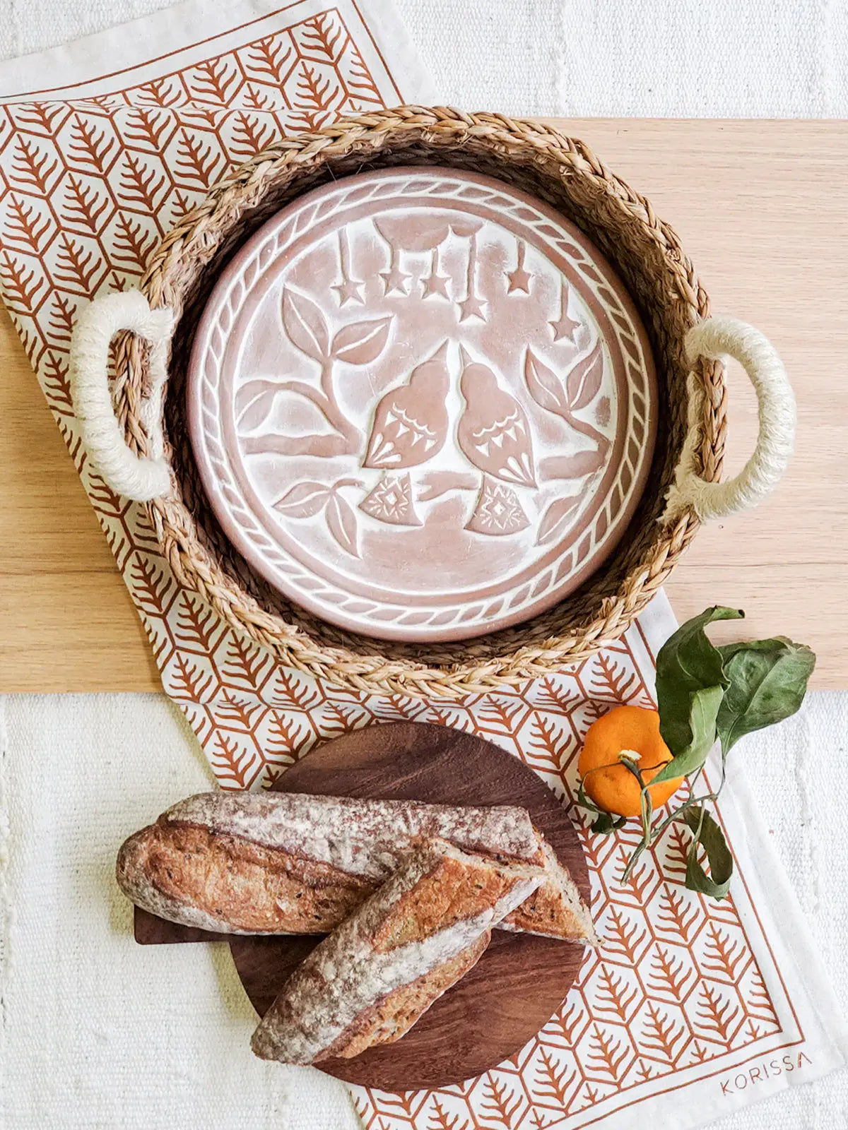 Bread Warmer & Basket Gift Set with Tea Towel - Lovebird Round KORISSA