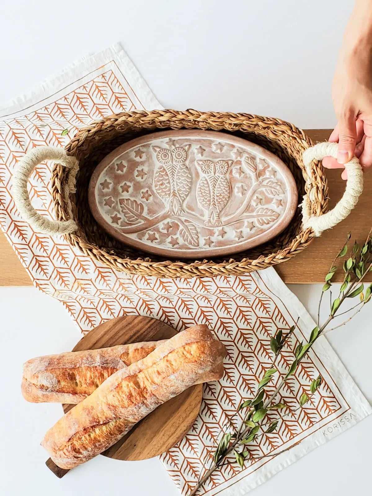 Bread Warmer & Basket Gift Set with Tea Towel - Owl Oval KORISSA