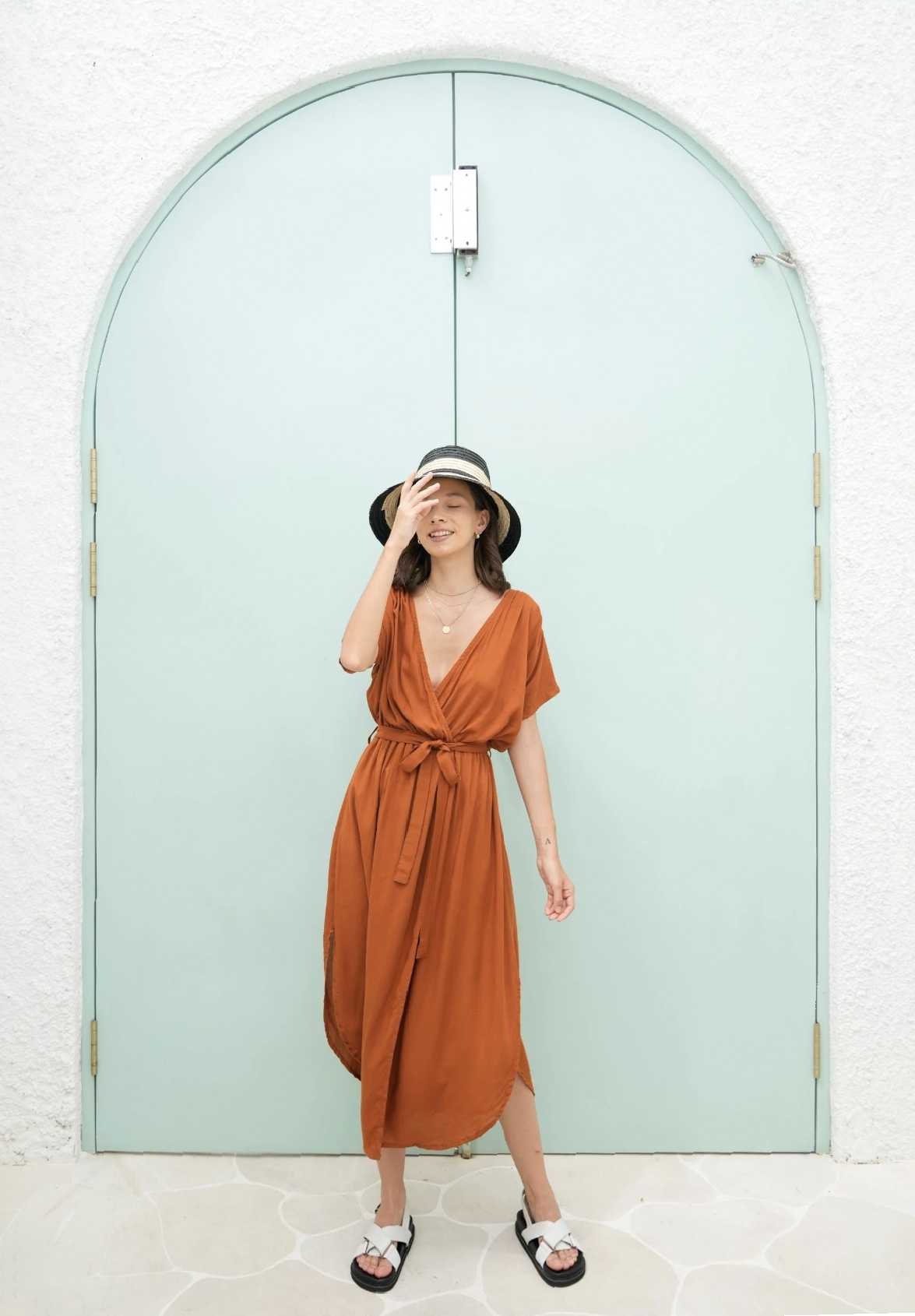 Burnt Orange Midi Dress  | Handmade in Bali Pink Haley