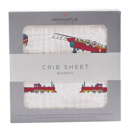 Crib Sheet | Bamboo Muslin - Vintage Steam Train Newcastle Classics