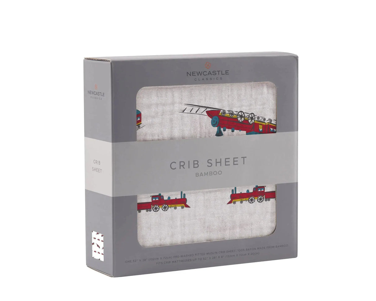 Crib Sheet | Bamboo Muslin - Vintage Steam Train Newcastle Classics