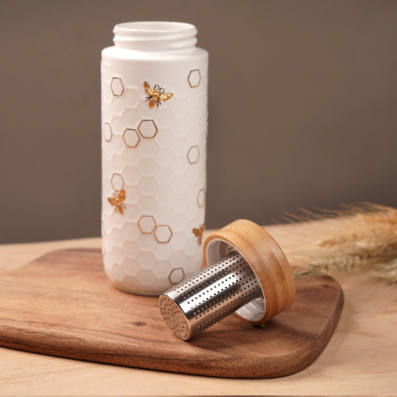 Bamboo Tea Infuser Lid | Travel Ceramic Mug-4