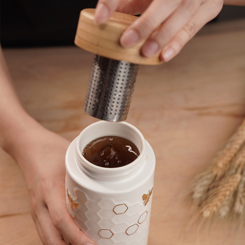 Bamboo Tea Infuser Lid | Travel Ceramic Mug-3