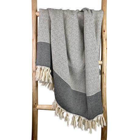 Diamond Stripe Turkish Throw | 100% Natural Fibers SLATE + SALT