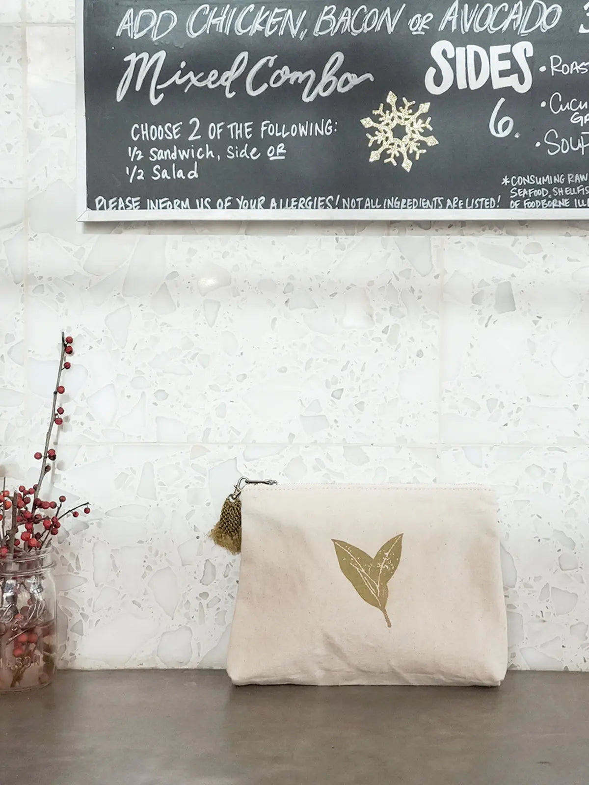 Hand Screen Printed Cotton Canvas Pouch - Nature KORISSA