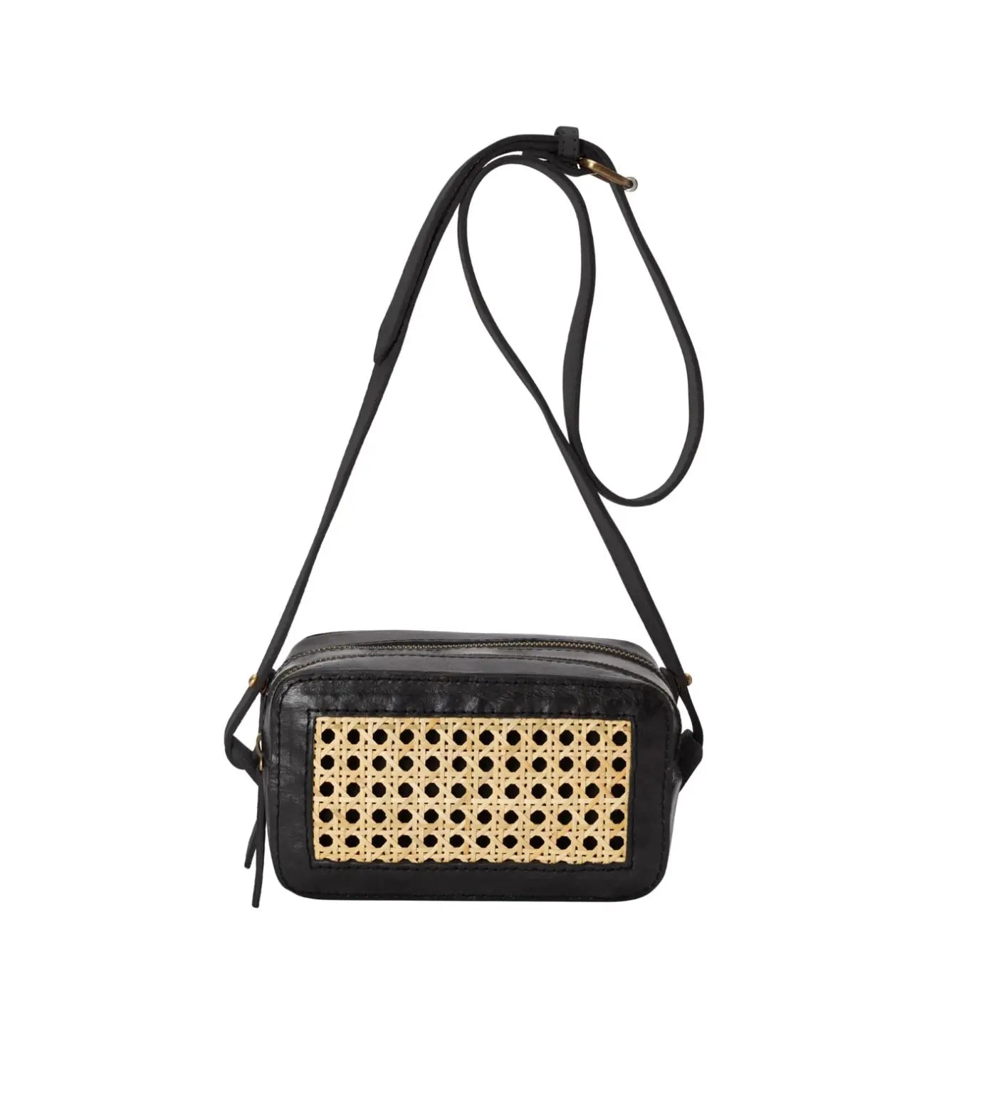 Handwoven Cane Crossbody Bag | Black Pink Haley