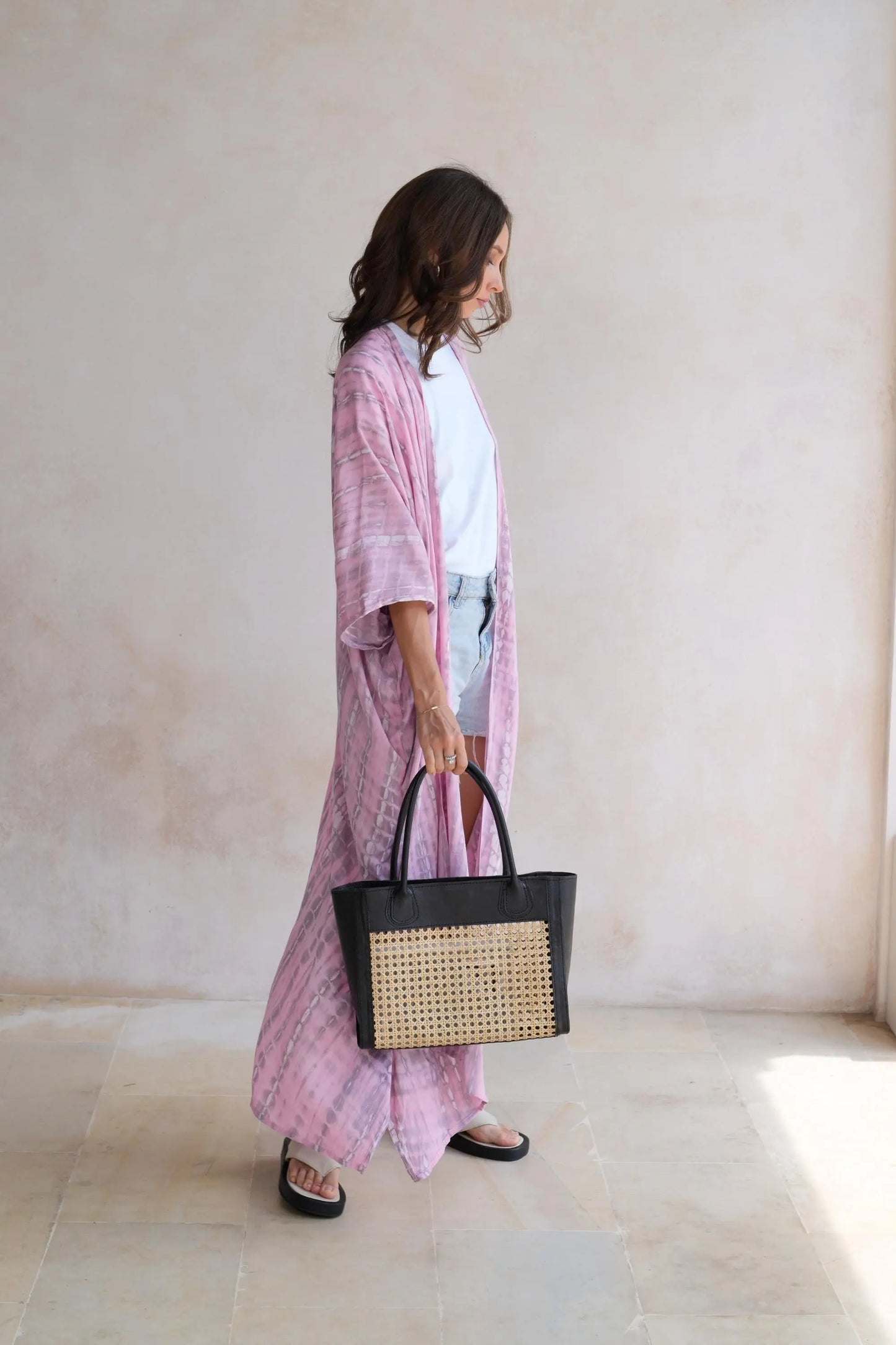 Handwoven Cane Tote | Black Pink Haley